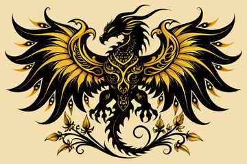 tattoo, design, vector, tribal, art, illustration, swirl, symbol, pattern, animal, ornament, dragon, decoration, black, silhouette, fire, gold, phoenix, floral, sign, bird, icon, flower, element, wing