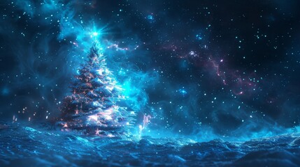 a stormy christmas tree, cosmic - obrazy, fototapety, plakaty