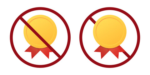medal ban prohibit icon. Not allowed rewards. Forbidden certification