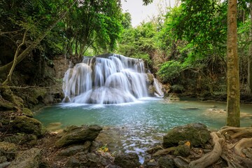 Fototapeta na wymiar Huai Mae Khamin Waterfall Tier 3 Khuean Srinagarindra National Park Kanchanaburi Thailand 2
