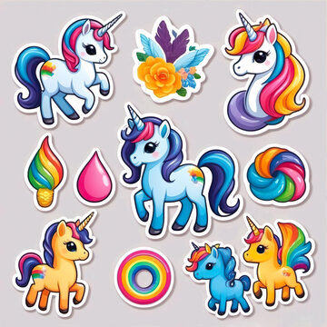 Dise&ntilde;o de pegatinas 3d unicornios de varios colores