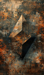A distressed diamond shape stands out on a textured, grungy backdrop with warm tones.