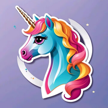 Diseño de pegatinas 3d retrato de unicornio de varios colores