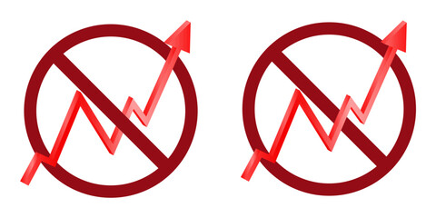 graph grow ban prohibit icon. Not allowed crossed arrow 3d graph.