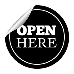 OPEN HERE sticker black white color