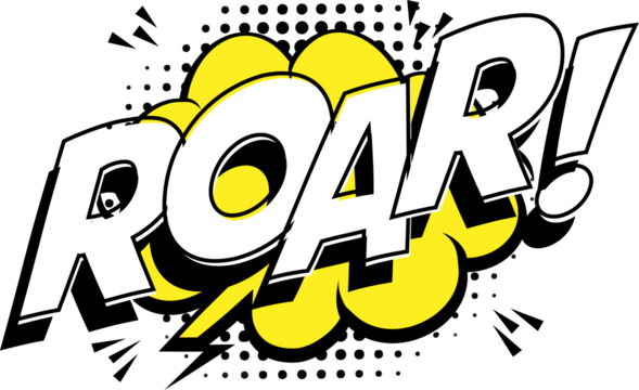 ROAR in a striking comic book pop art style