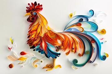 a rooster made out of paper - obrazy, fototapety, plakaty