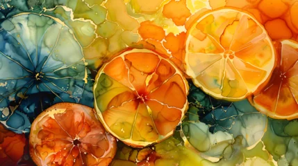 Fototapeten  Bright citrus in alcohol ink style © Aliyah