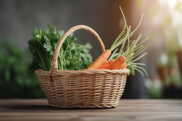 Wicker basket with fresh carrots closeup, basket full with carrots closeup, carrots in the basket, fresh carrot in the basket closeup, carrot, healthy vegetable, healthy food - Powered by Adobe