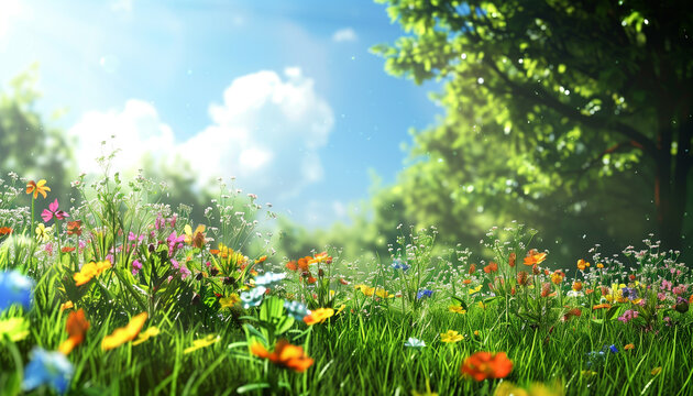 beautiful sunny meadow with flowers illustration