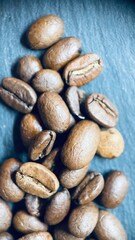 roasted coffee beans macro, coffee texture, close-up, advertising, screensaver, banner, place for text, screensaver, organic, dark background