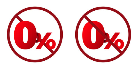 zero percent ban prohibit icon. Not allowed discount. Forbidden sale