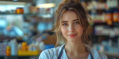 A cute young smiling woman pharmacist