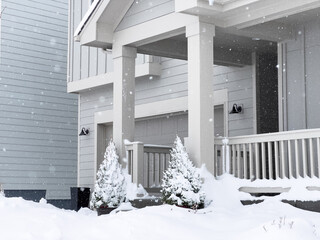 Winter Embrace. A Home Snow-Covered Entryway