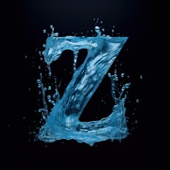 Letter Z made of water. Font with splashes and drops of blue liquid. Typographic symbol with jet and splash