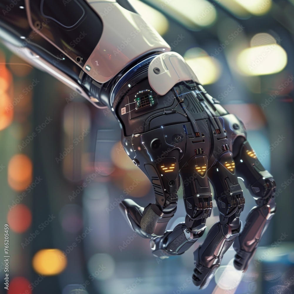 Poster close-up of a robotic hand with a gesturing pose, symbolizing the cutting-edge of robotics and human