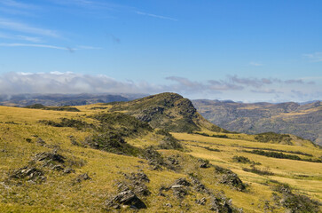 Sunlight at dusk in the mountains of the Serra do Cip&oacute; region in Minas Gerais, Brazil