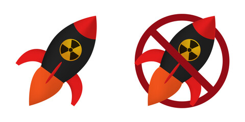 nuclear bomb ban prohibit icon. Not allowed nuclear war crossed circle