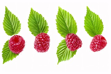 a group of raspberries with leaves