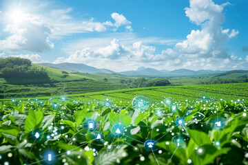 Smart Agriculture Concept in Lush Fields