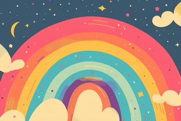 Foto op Plexiglas Cute cartoon rainbow background, simple flat style, simple lines Generative AI © SKIMP Art