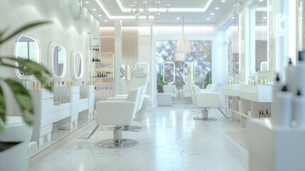 Interior of a modern beauty salon with  furniture. 3d render, generative AI