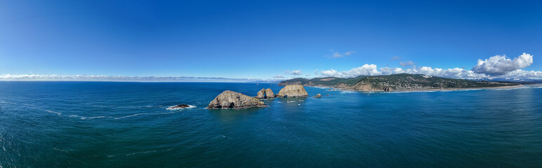 Three Arch Rocks Oceanside Pacific City Oregon Coast Highway 101  Drone View Pano 2