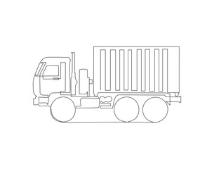 Continuous Line Drawing Of Cargo Truck. One Line Of Containers Truck. Truck Continuous Line Art. Editable Outline.