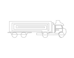 Continuous Line Drawing Of Cargo Truck. One Line Of Containers Truck. Truck Continuous Line Art. Editable Outline.