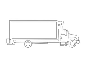 Continuous Line Drawing Of Cargo Truck. One Line Of Containers Truck. Truck Continuous Line Art. Editable Outline.
