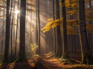 autumn forest in the morning