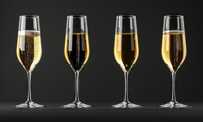 A group of six wine glasses, half filled with white wine and the others with red wine, on a black background.
