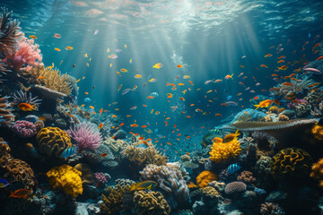 Fototapeta na wymiar Teeming Coral Reef Underwater Scene