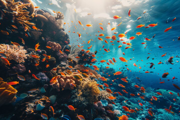 Fototapeta na wymiar Teeming Coral Reef Underwater Scene