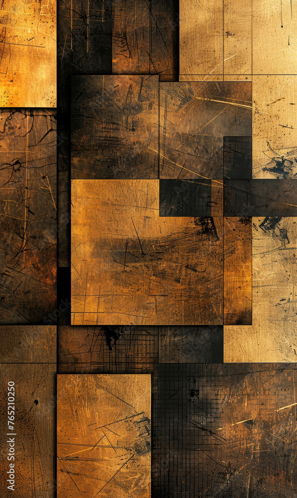 Wall mural Luxe golden tones in a layered, distressed geometric design.