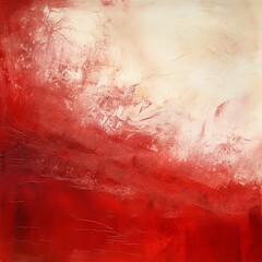 Red and white painting with abstract wave patterns