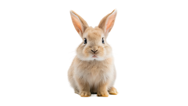 Fluffy white rabbit on white background