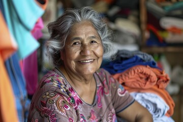 Obraz premium Smiling Woman With Grey Hair