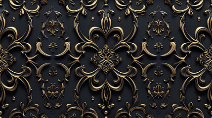 Seamless pattern. Golden art on dark background. Luxury gold design for prints, banner, fabric, poster, cover, digital arts.