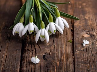 snowdrops on wooden background