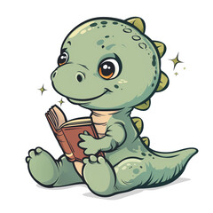 Cute dinosaur t-rex reading a book