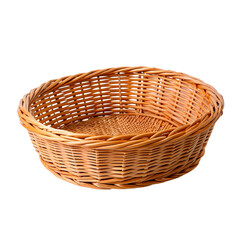 Empty wicker basket isolated on transparent background.