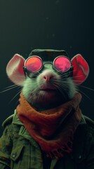 A whimsically styled rat with vintage goggles and scarf, giving off an adventurous and nostalgic steampunk vibe
