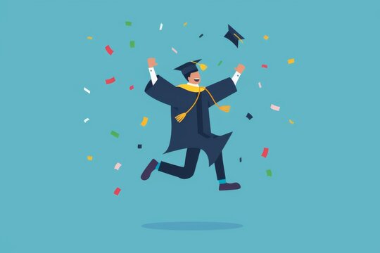 A Dynamic Vector Graphic Of A Graduate Celebrating Their Accomplishments With A Joyful Leap In The Air 