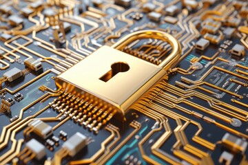 Cybersecurity icon  Padlock on digital circuit board