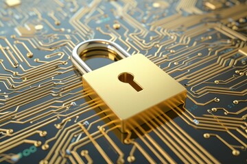 Cybersecurity icon  Padlock on digital circuit board