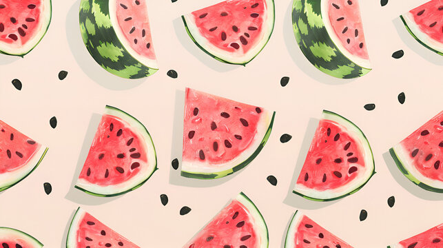  Minimalistic Watermelon Pattern on Plain Pastel Color