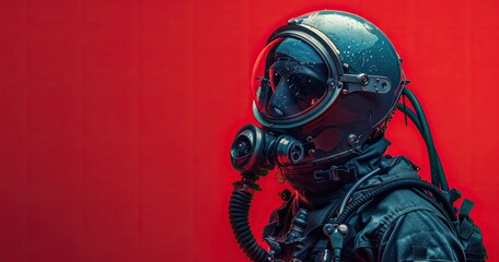 A commercial diver in diving gear, preparing for an underwater operation, photorealistik, solid color background