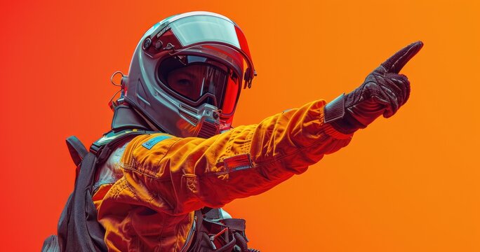 A track marshal in safety gear, signaling at a motorsport event, photorealistik, solid color background