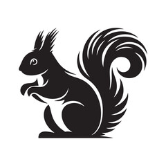 Retro Styled Squirrel Silhouettes, Retro  Squirrel Silhouettes, Vintage Black and White Artwork, Retro Vintage Squirrel Silhouettes, Stylish Retro Squirrel Illustration, Black and White illustration
